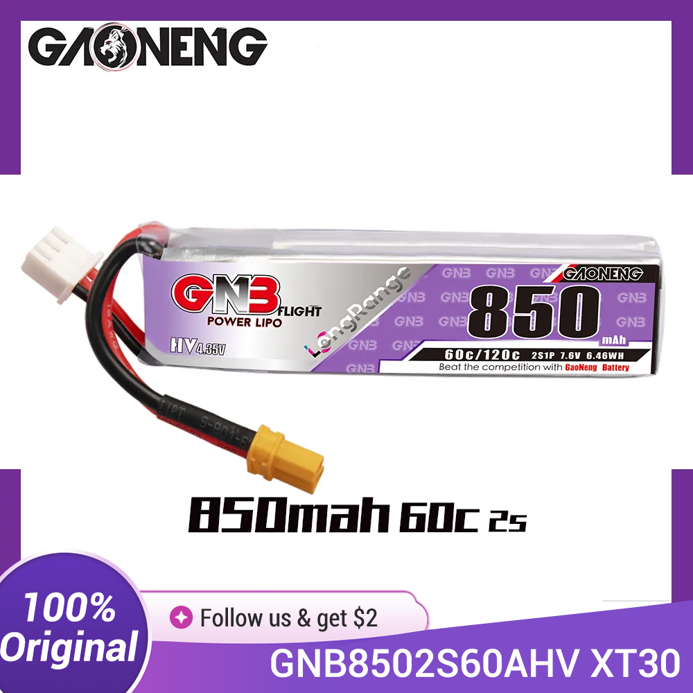 Drone Rc Link - แบตเตอรี่ GAONENG GNB LiPo 850mAh 2S