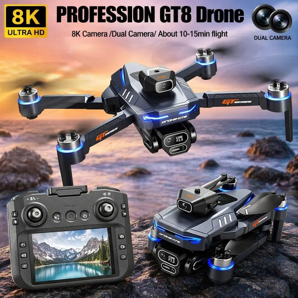 Drone Rc S156 - โดรน GT8 4K พร้อมตัวควบคุมมอเตอร์แบบไร้แปรงถ่าน หน้าจอในตัว แบตเตอรี่